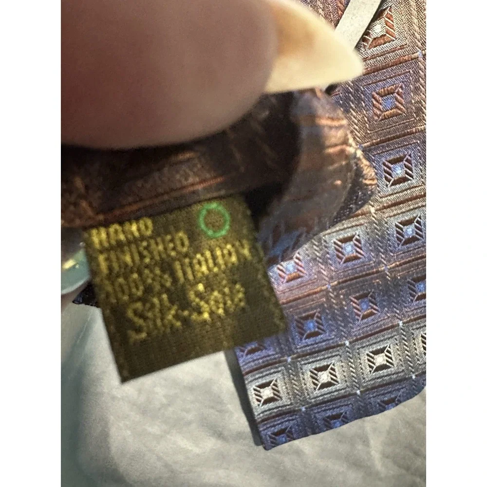 Polifroni Milano Brown/Blue Diamond Metallic Silk Neck Tie‎